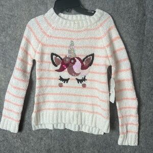 btween Toddler Girl Size‎ 4 Pink White Striped Sweater Sequin unicorn New